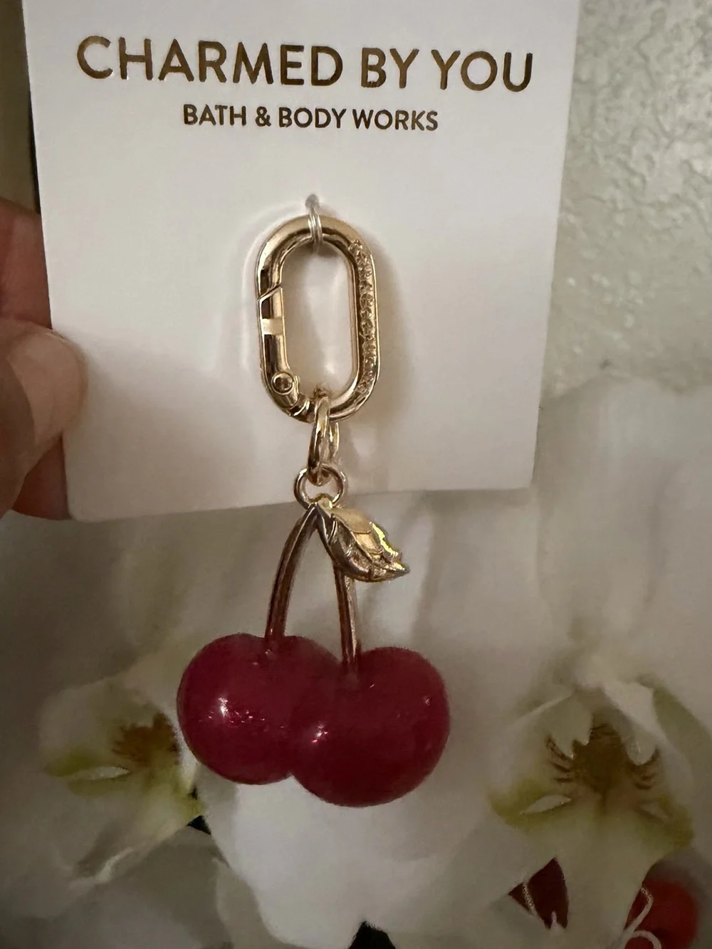 Bath & Body Works Rose Gold Keychain with Glossy Pink Cherry Charm